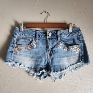 American Eagle Micro Mini Rhinestone Denim Shorts Size 2 Y2K Festival